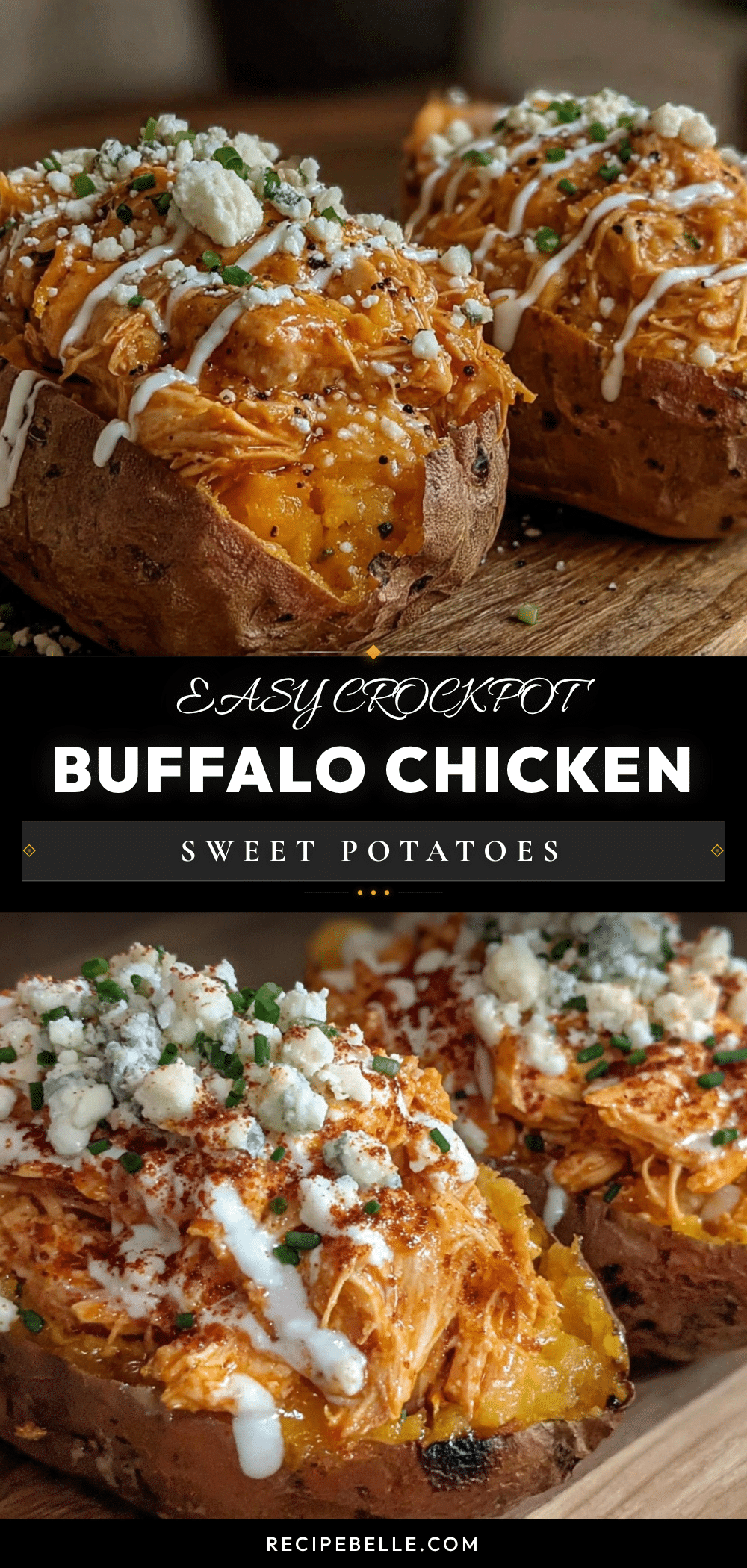 crockpot buffalo chicken stuffed sweet potatoes recipe