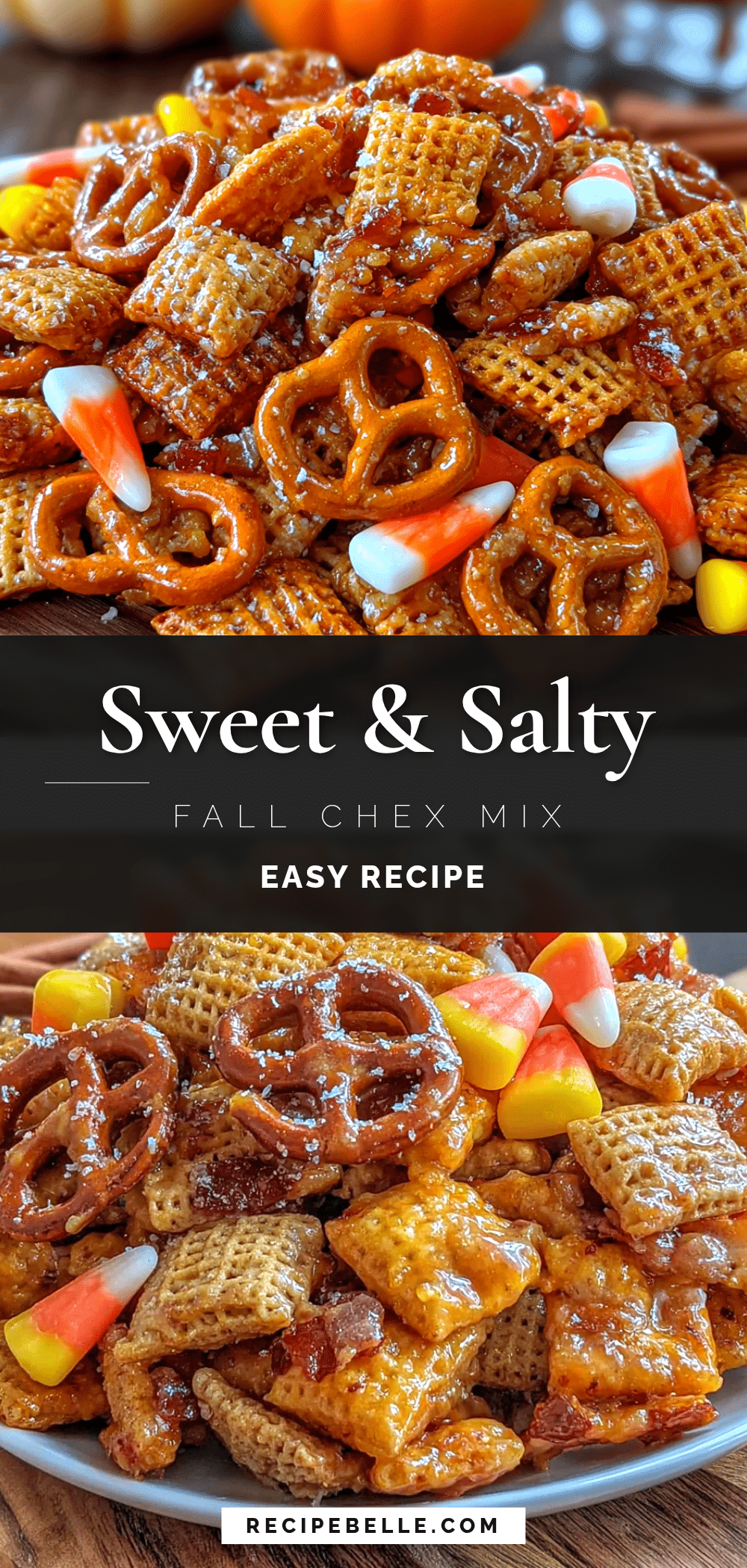 fall harvest Chex mix with candy corn recipe