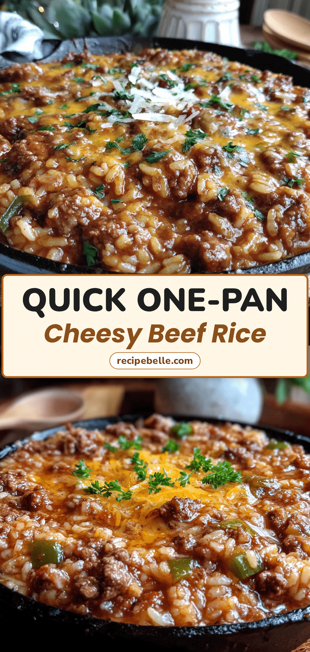 one-pan cheesy beef rice recipe