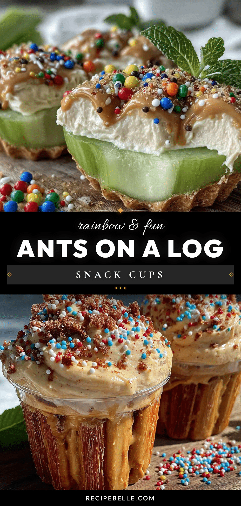 rainbow ants on a log snack cups recipe