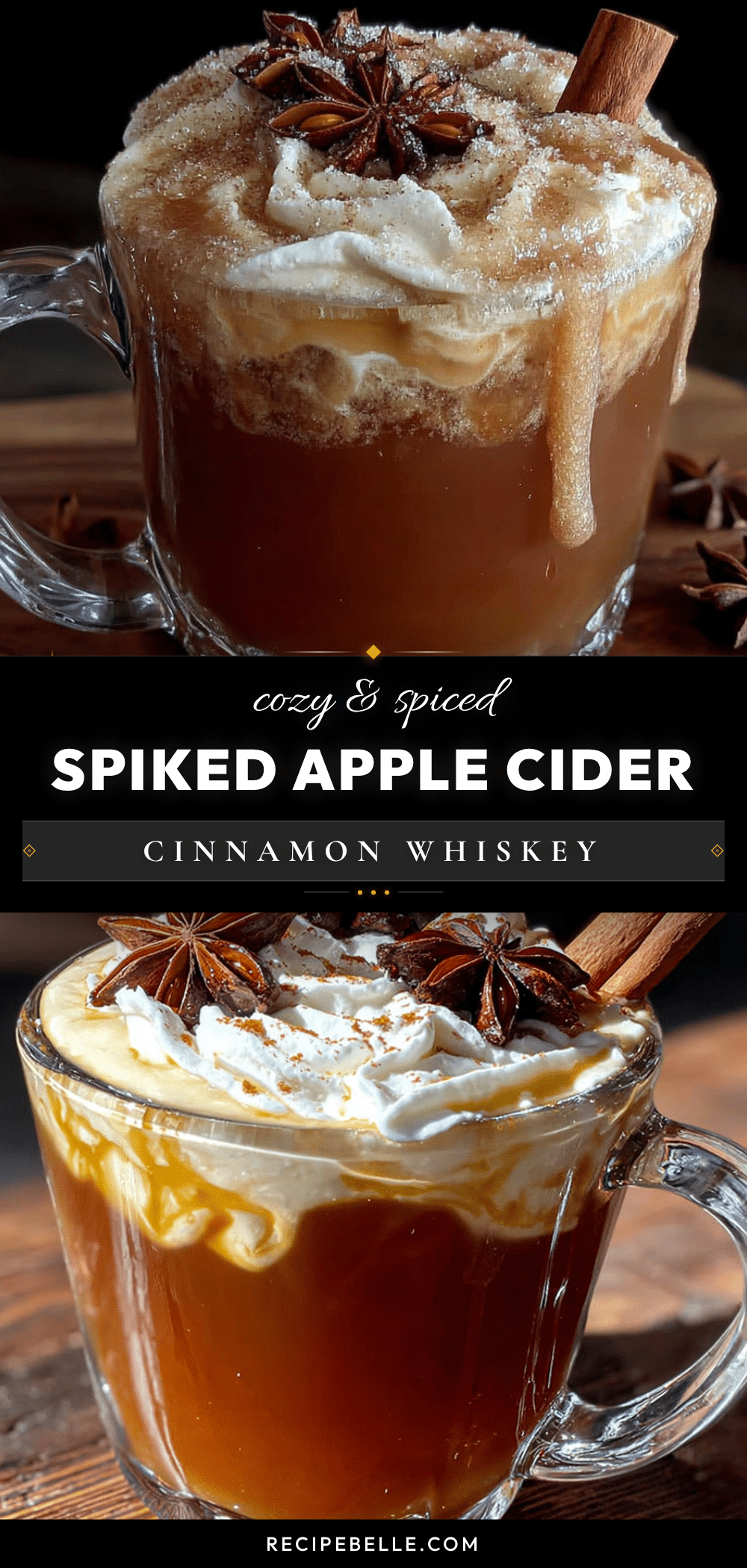 cozy spiked apple cider with cinnamon whiskey recipe