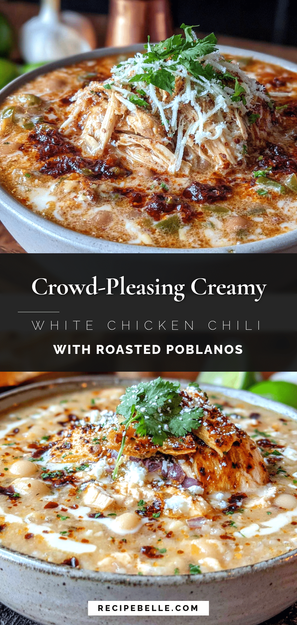creamy white chicken chili with roasted poblanos recipe