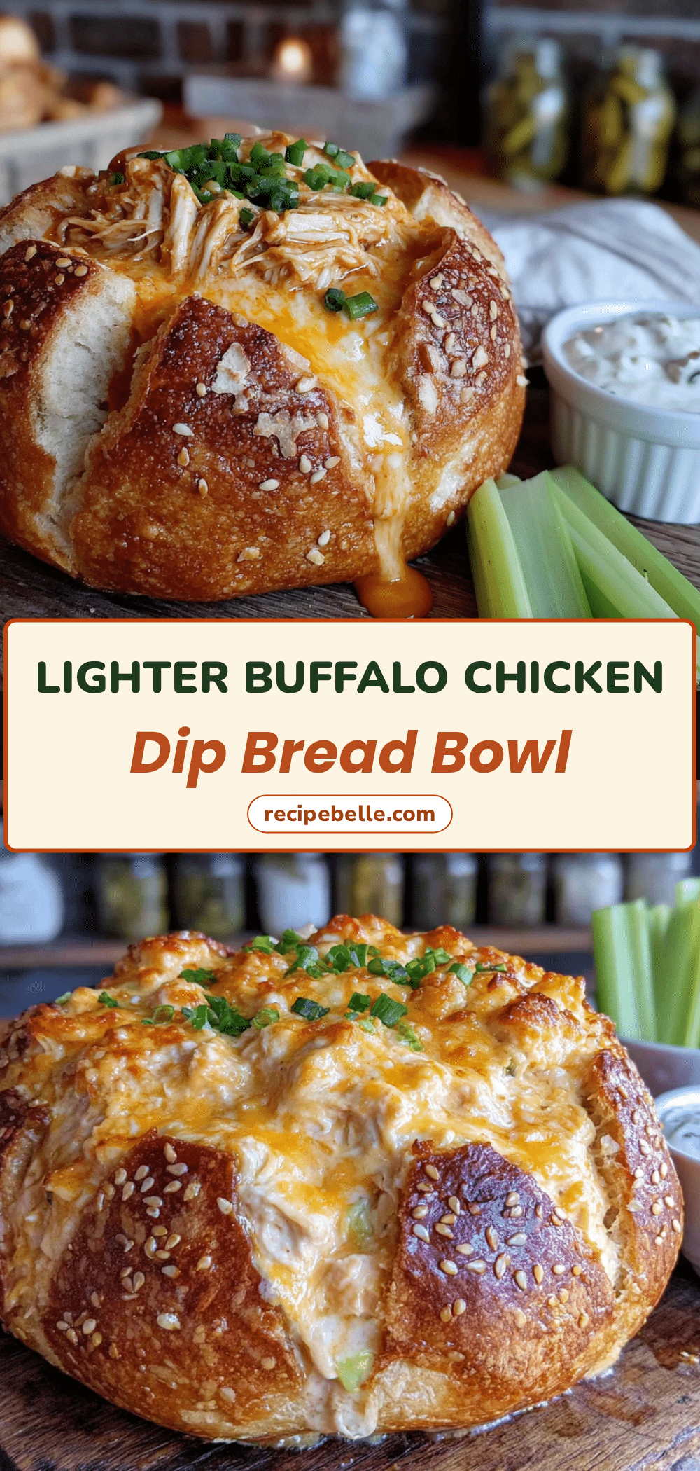lighter buffalo chicken dip bread bowl recipe
