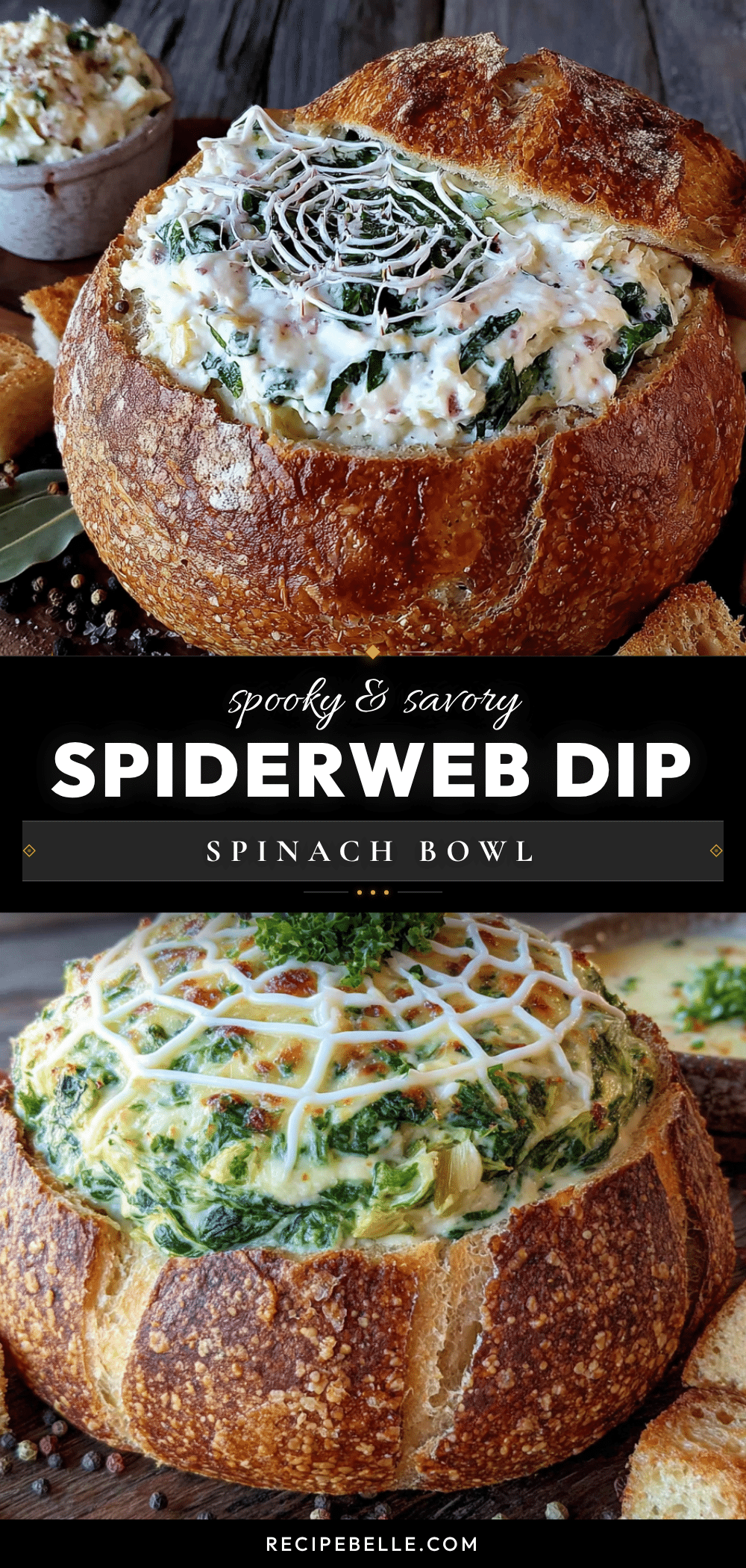 spiderweb spinach dip bread bowl recipe