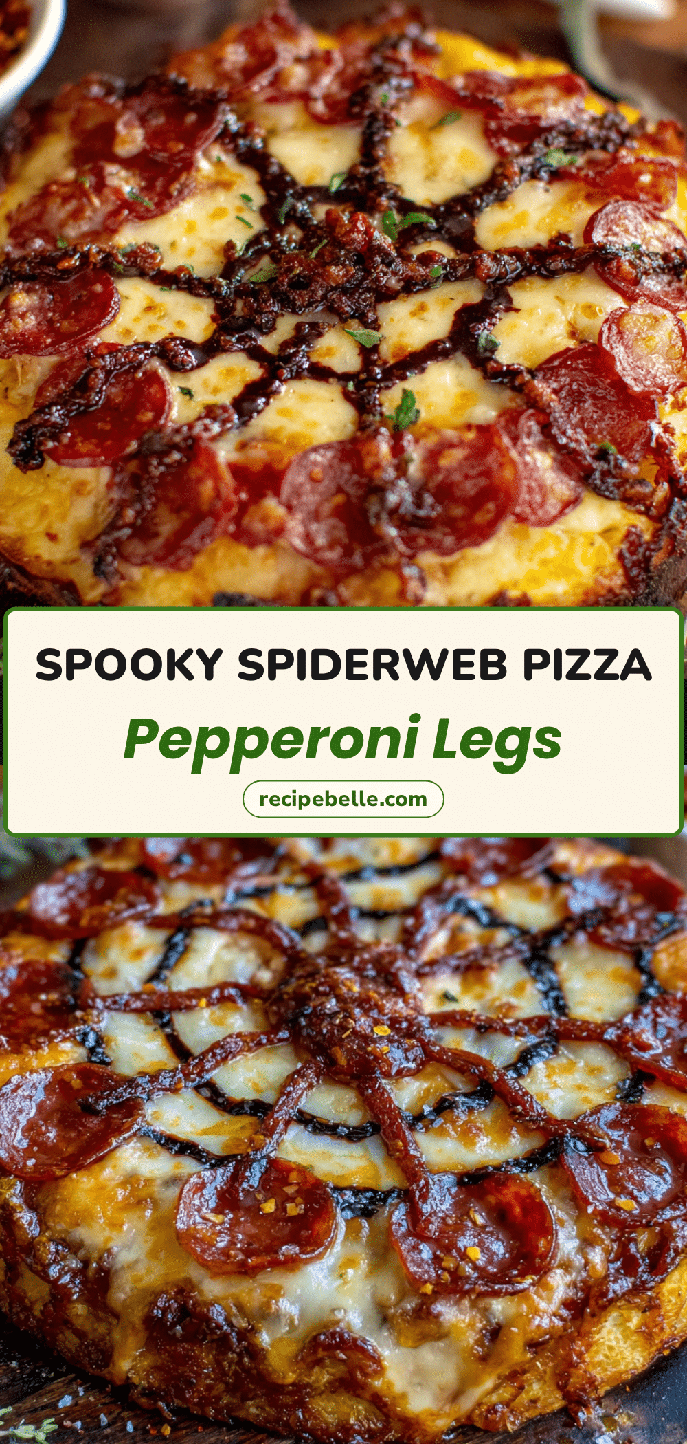 Spooky Spiderweb Pizza with Pepperoni Legs recipe