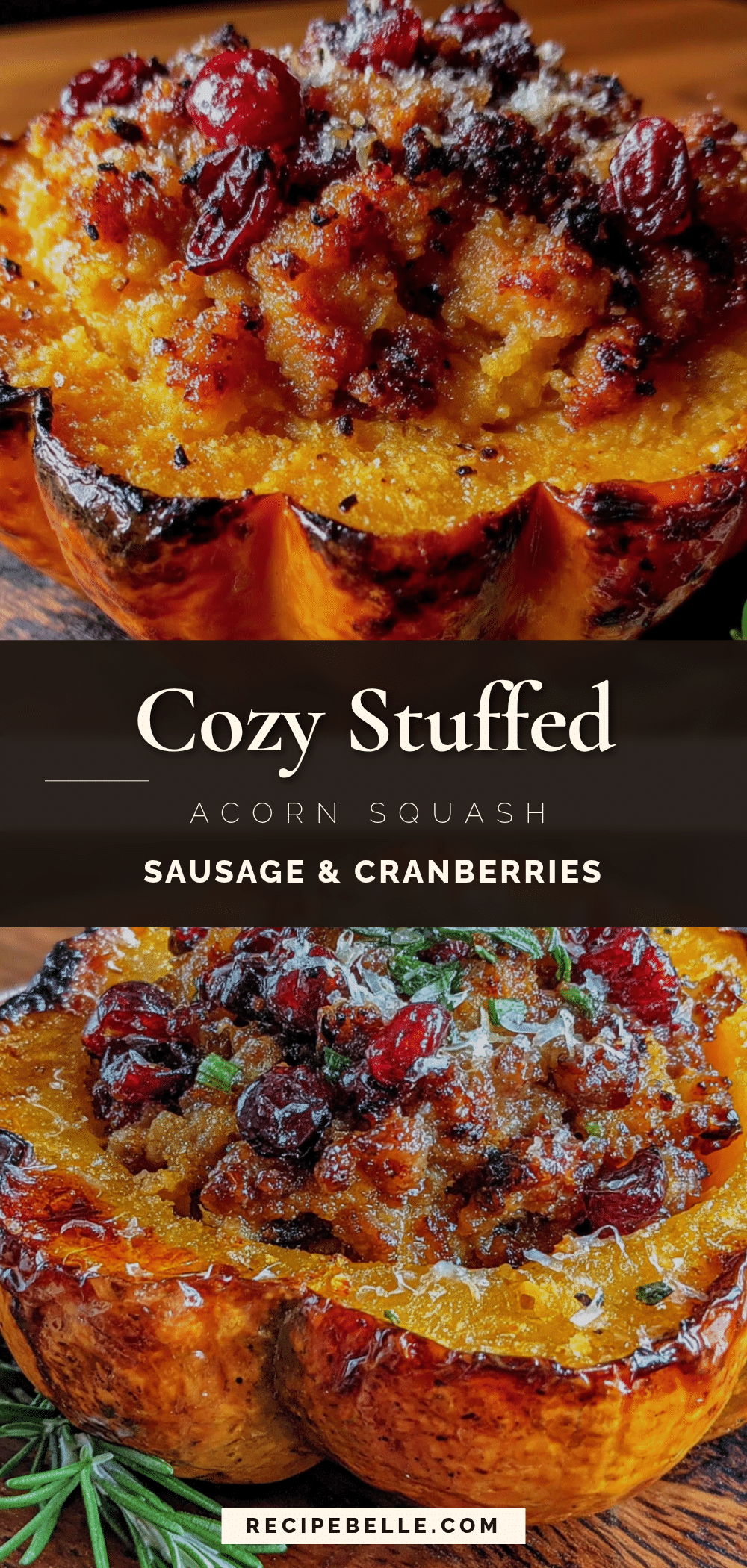 stuffed acorn squash with sausage and cranberries recipe